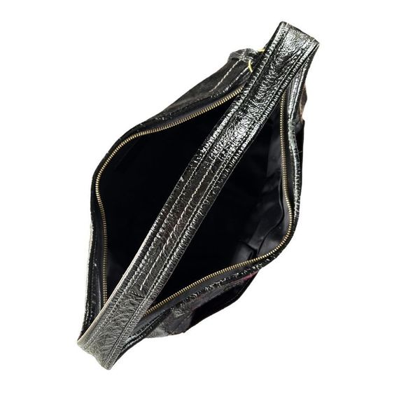 COACH Black Patent Leather Shoulder Bag Hobo Zip Closure Purse - Picture 7 of 9